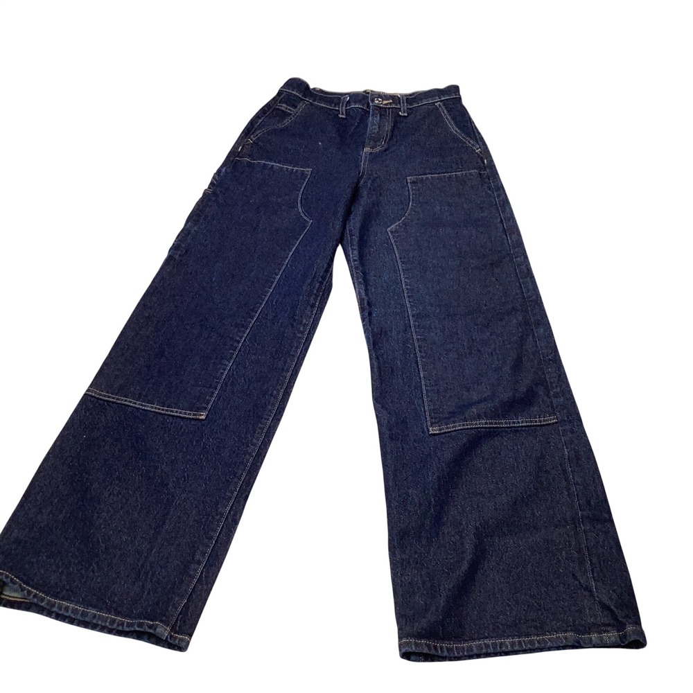Express Womens Indigo Double Knee High Rise Wide‎ Leg Carpenter Jeans Size 0R